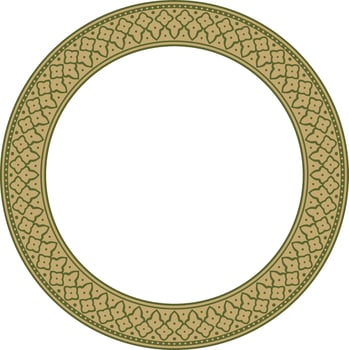 round gold with green national Persian ornament. Circle, ring, frame, border, ethnic pattern of the peoples of Iran, Iraq, Tajikistan vector