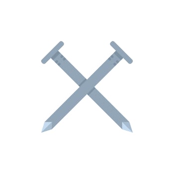 Two metal nails forming a cross over white background vector