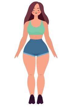 Happy thin woman in gym clothes, illustration, happy woman vector