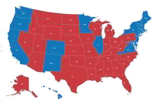 2024 U.S. Presidential Election Map by State Voting Color vector