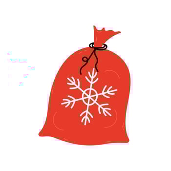 Santa Claus red gift sack. Cute Christmas illustration. Santa bag full of presents Xmas holiday symbol for December seasonal designs. Flat and doodle elements. vector