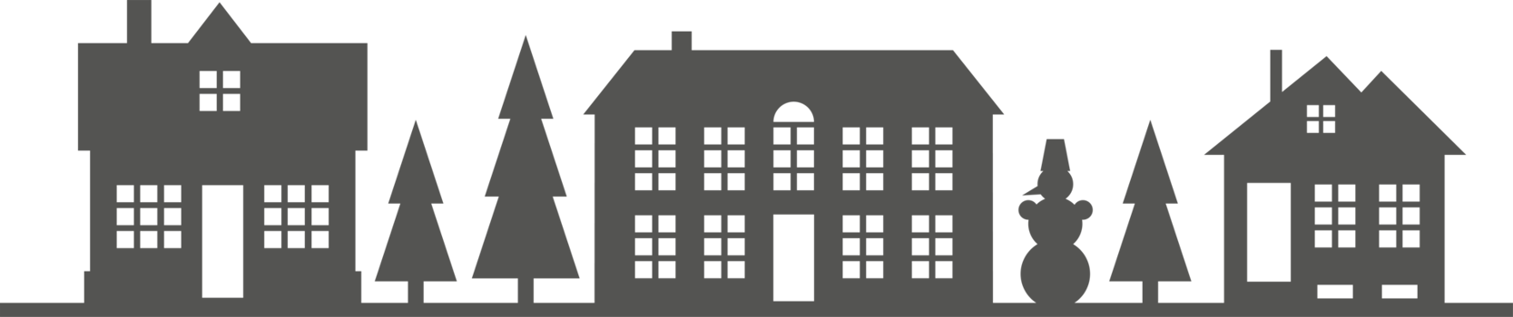 Town and village houses on skyline. Silhouette of small buildings in neighborhood. Christmas rural simple drawing. Winter country landscape with trees in night. png