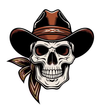 Human skull in cowboy hat and bandana vector