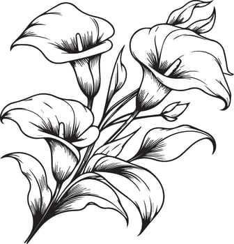 Calla flower line drawings, hand-painted calla flower wall art, calla flowers botanical wall art, simple calla lily drawing outline calla flower drawing, calla flowers line art vector