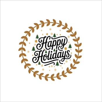 Classic Happy Holidays with Gold Accents and Green Trees vector