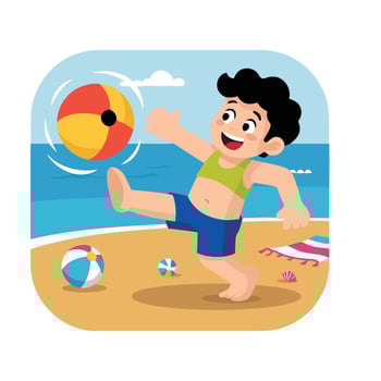 A boy kicking a ball on the beach vector