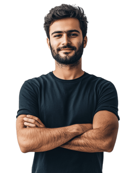 Indian man in casual dress with crossed arms against transparent background for showcasing relaxed and informal fashion styles png