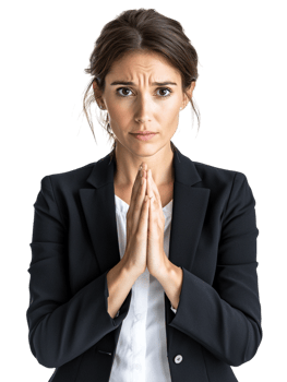 Worried Businesswoman Rubbing Hands over transparent background for Anxious Professional Context png