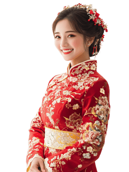 Happy Chinese Woman in Traditional Chinese Outfit Against Transparent Background png