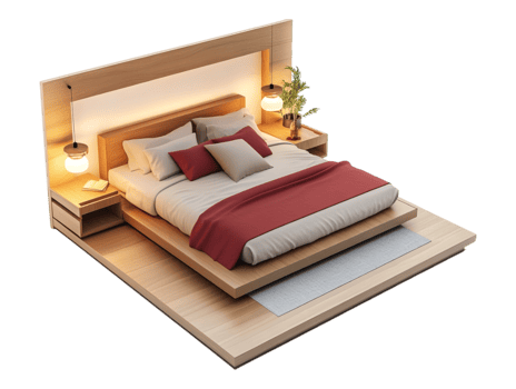 Cozy floor bed over transparent background for home decor and furniture showcases png