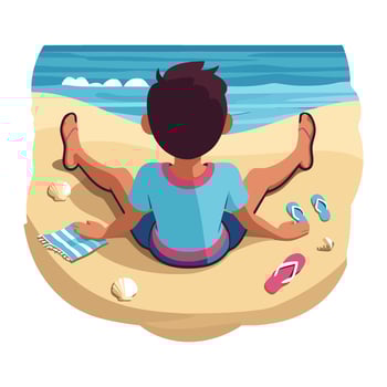 A boy sitting on the beach with his feet in the sand vector