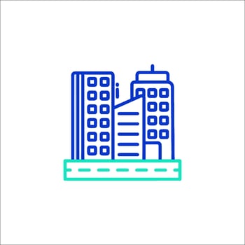 A city skyline icon with buildings and a building vector