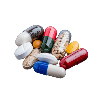 Mixed pharmaceutical capsules on transparent background png
