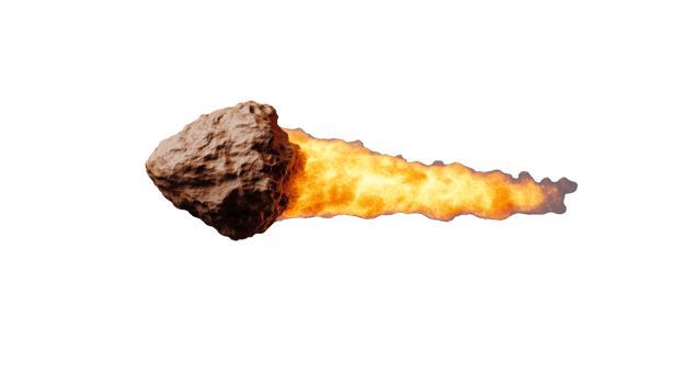 Small meteor with flames, transparent background png