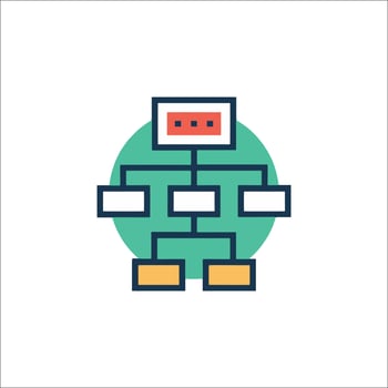 A flat icon of a computer with a red button vector