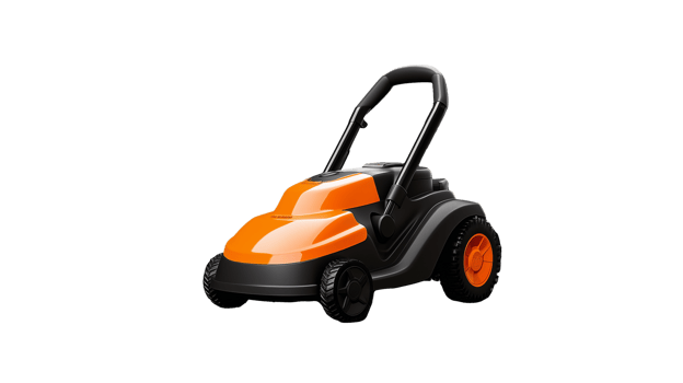 Modern lawn mower with black handle, transparent background png