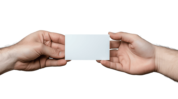 Two hands exchanging business card, transparent background png