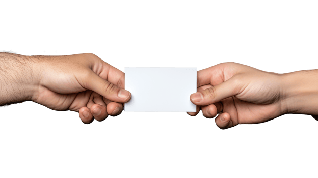 Hand offering blank card, transparent background png