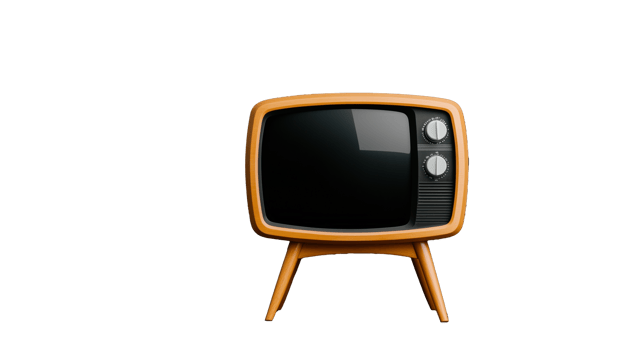 Vintage TV set in yellow, transparent background png