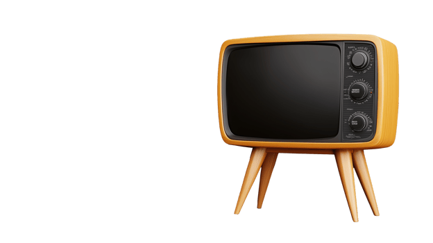 Retro yellow television set, transparent background png