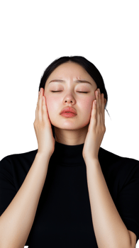 Woman practicing facial massage, transparent background png