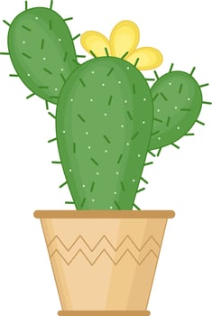 Green Cactus With Yellow Flower. House Plant Illustration vector