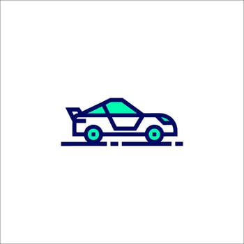 A car icon with a blue line vector
