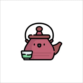 A cartoon tea pot with a cup and a tea bag vector
