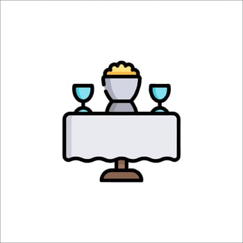 A table with a bowl of food and glasses vector