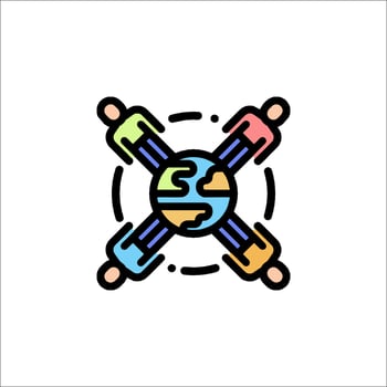 People holding hands around the world icon vector