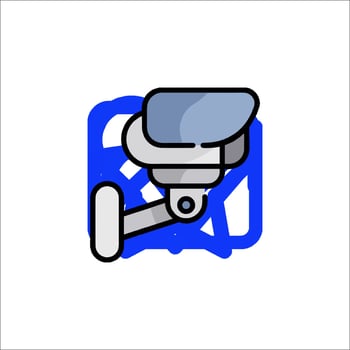 A blue and white icon of a security camera vector
