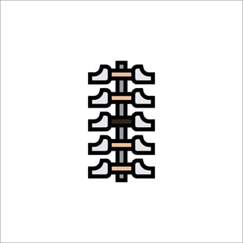 A line drawing of a person standing in front of a rack of shoes vector