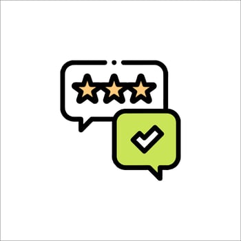 A speech bubble with five stars and a tick vector