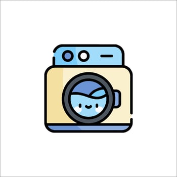 A cartoon image of a washing machine with a blue face vector