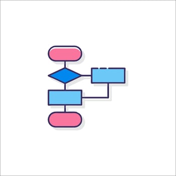A flow diagram icon with a blue and pink arrow vector