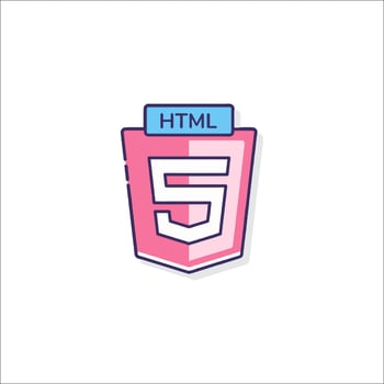 A pink and blue html logo vector