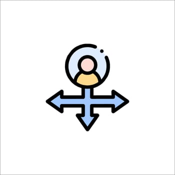 A person is in the middle of an arrow pointing to the right vector