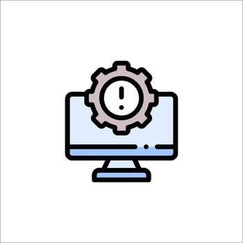 A computer with a gear on it and an exclamation mark vector