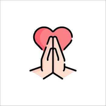 Praying hands with heart icon vector