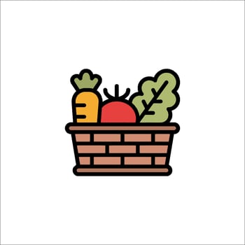 A basket full of vegetables and fruit icon vector
