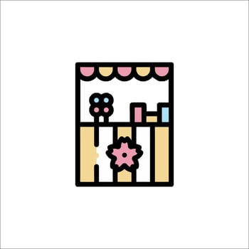 A candy store icon with a pink and blue striped awning vector