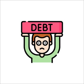 A man holding up a debt sign vector