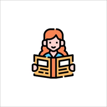 Girl reading book icon illustration vector
