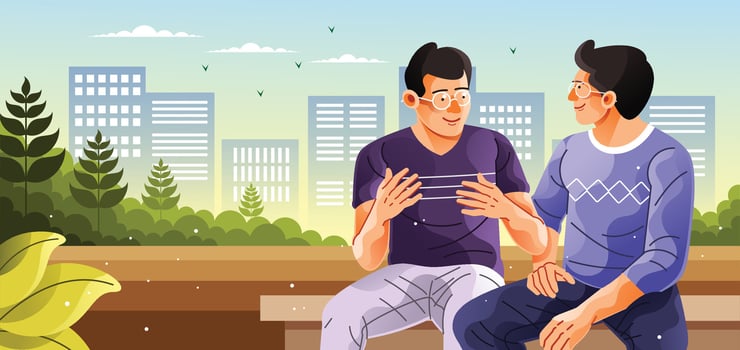 Two People Talking in City Park Illustration vector