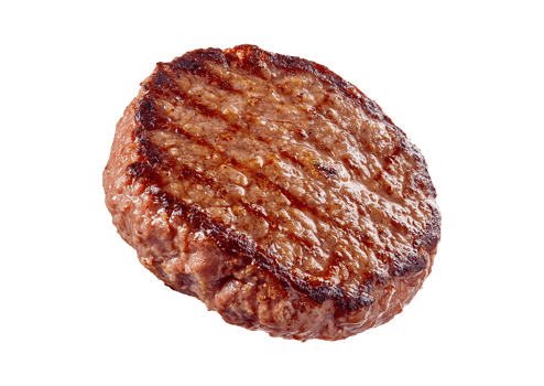 A delicious hamburger meat is shown on a transparent background png