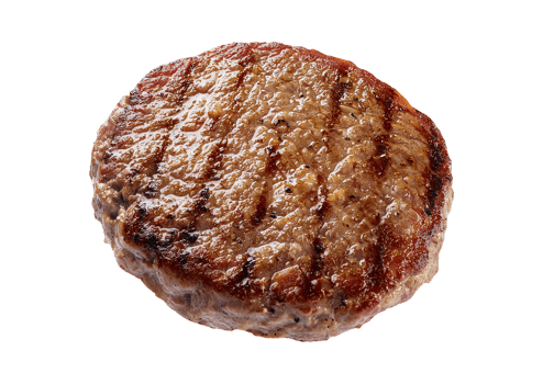 A fresh cooked hamburger meat is shown on a transparent background png