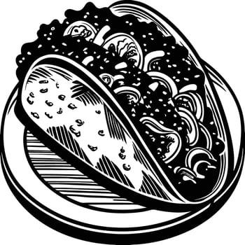 A black and white drawing of a taco vector