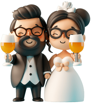 A cartoon couple holding glasses of beer png