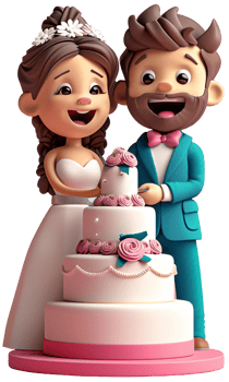 A cartoon couple is cutting a cake png