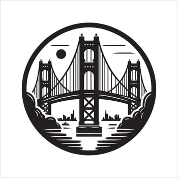 Iconic Bridge Silhouette with Clean Lines on White Background vector